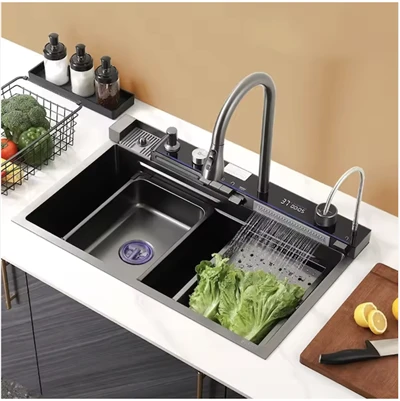 Multifunctional LED zaub chav dej dab dej Undermount Stainless hlau Piano Ntsiab Dej tsaws tsag khob Washer Anti-Khoom Chav Dej Faucet